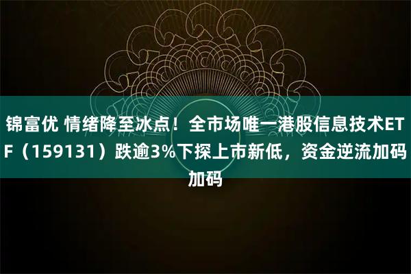 锦富优 情绪降至冰点！全市场唯一港股信息技术ETF（159131）跌逾3%下探上市新低，资金逆流加码
